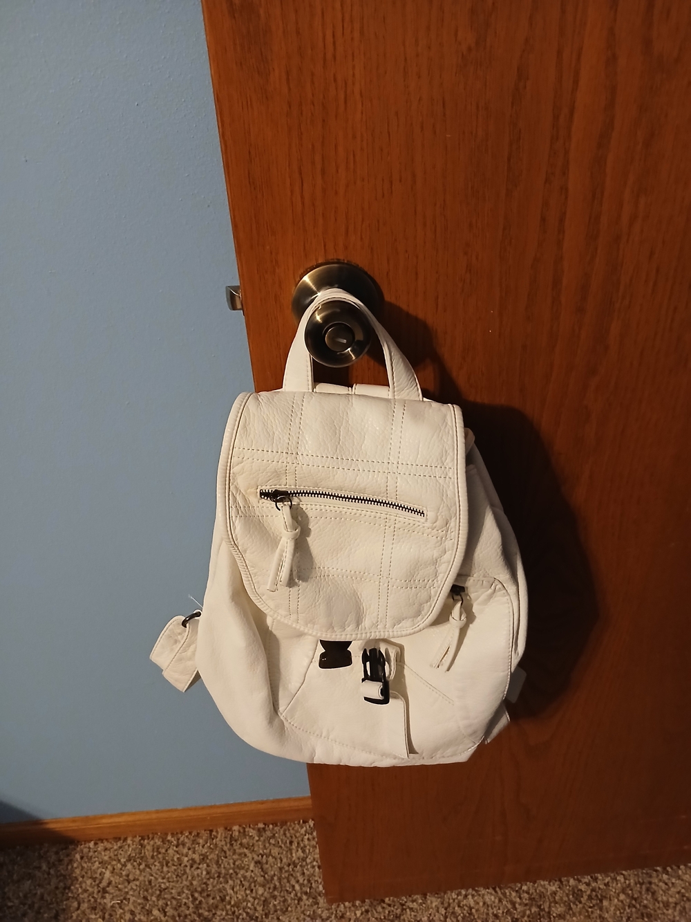 White Faux Leather Soft Medium Size Backpack
